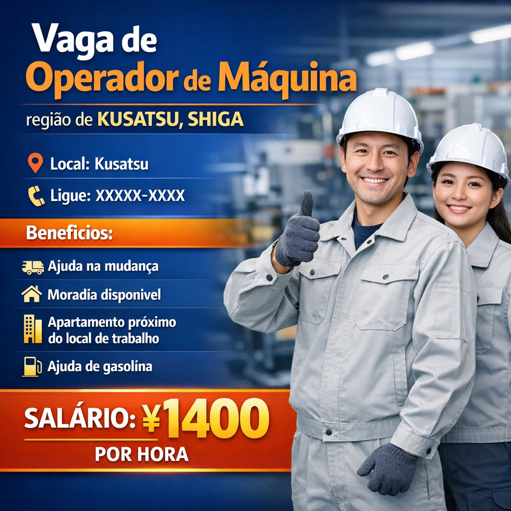 Vaga de Operador de Maquina regiao de KUSATSU, SHIGA